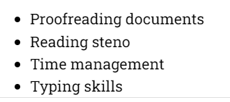 list of skills that should be improved to build your scopistry, proofreading, or transcription skills