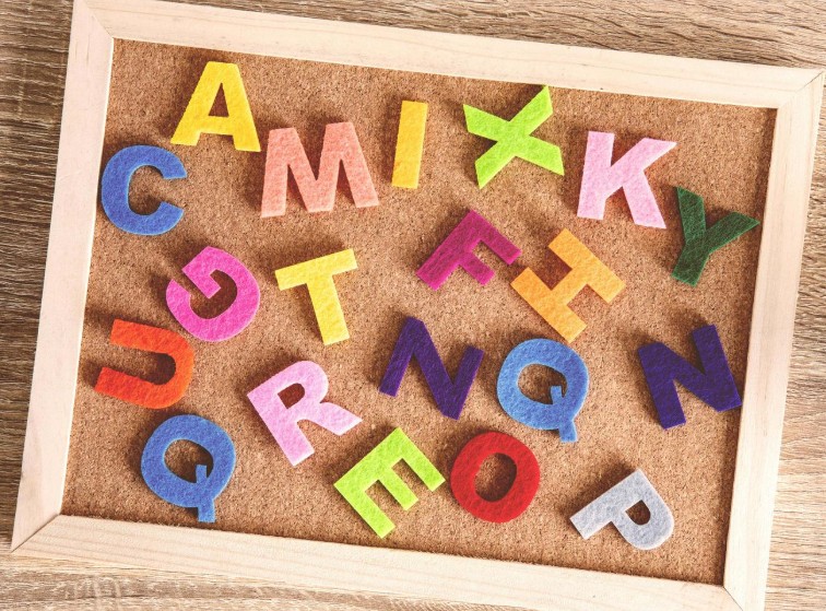 Letters on cork board